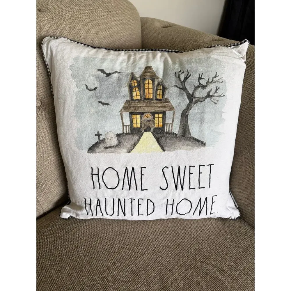 Rae Dunn Home Sweet Haunted Home Halloween Decorative Throw Pillow 17x17 Spooky